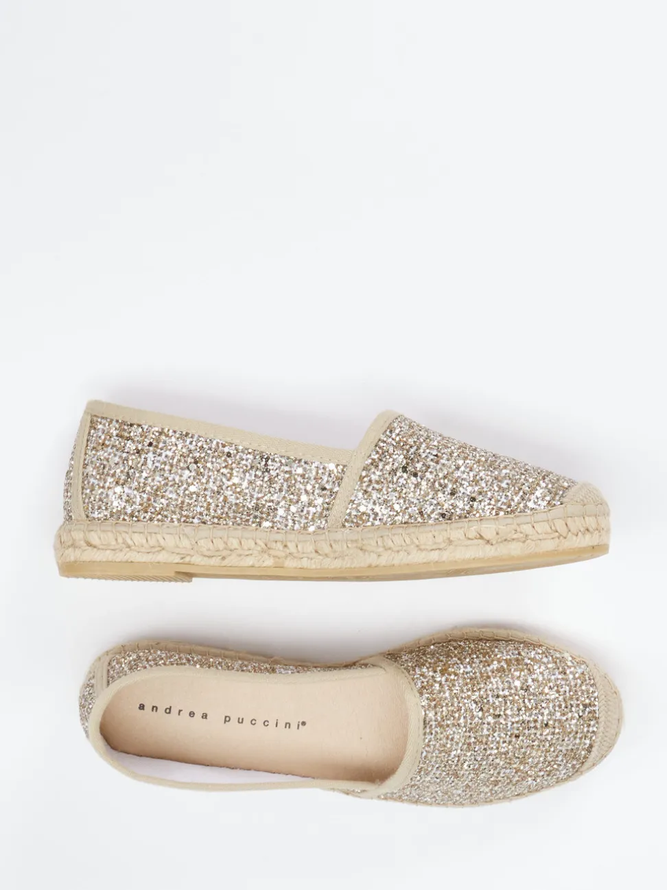 Andrea Puccini – Espadrilles aus Metallic-Textil gold