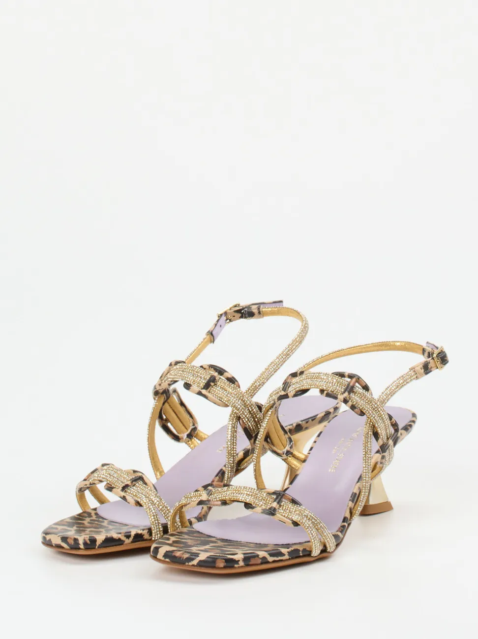 Konstantin Starke – Abendsandalette aus geprägtem Leder goldfarben